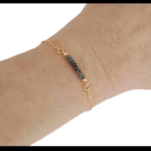 Real Sapphire Dainty Gemstone Bar Bracelet in 14K Gold Filled. - Picture 4 of 5